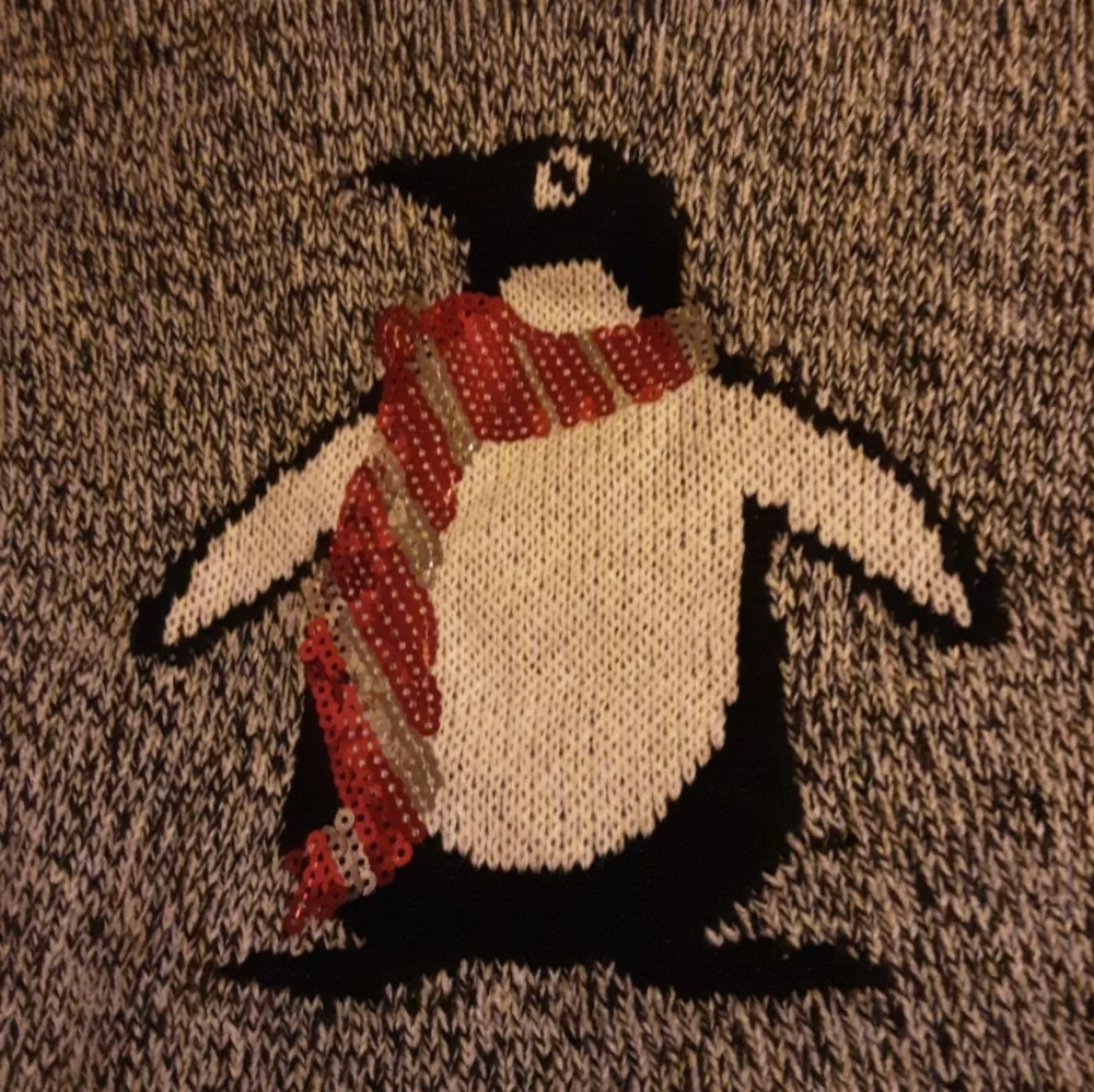 Christmas Penguin Sequin Holiday Kohls Croft and Barrow Sweater Woman's XL - Picture 2 of 5